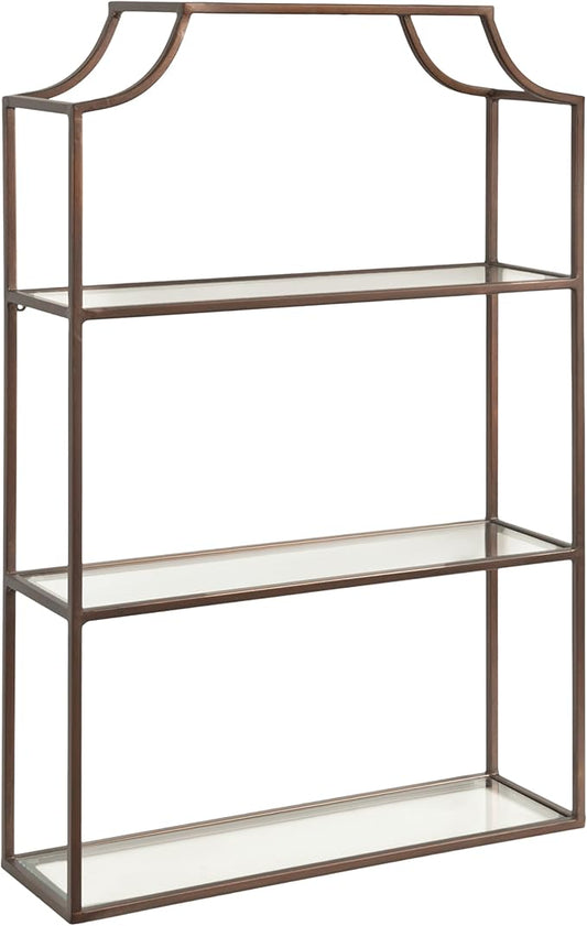 Kate and Laurel Ciel Three-Tiered Wall Shelf; 21 x 30; Bronze; Decorative Floating Shelf Storage and Wall Organizer for Over Toilet Storage Bathroom Display