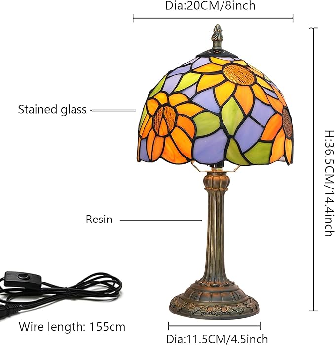 Tiffany Lamp Bedside Table Lamp-Nightstand,Stained Glass Lamp for Bedroom Dorm Living Kitchen, Aesthetic Cute Home Decor Gift (Blue Background Sunflower)