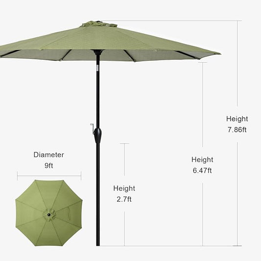 Tempera Striped Patio Umbrellas Outdoor Table Market Umbrellas with Crank & Pust Button Tilt|Auto-Tilt, 8 Steel Ribs, High Color-Fastness Canopy
