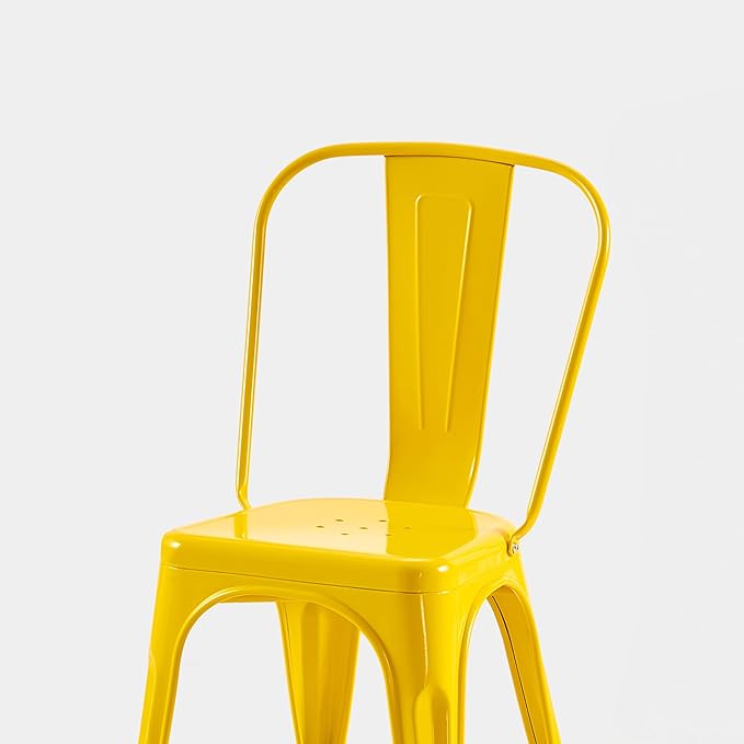 AC Pacific 18 Inch Seat Height Industrial Metal Dining Chairs, Stackable Kitchen or Bar Seat, Durable Modern Design, Versatile Accent Furniture, Set of 2, Yellow