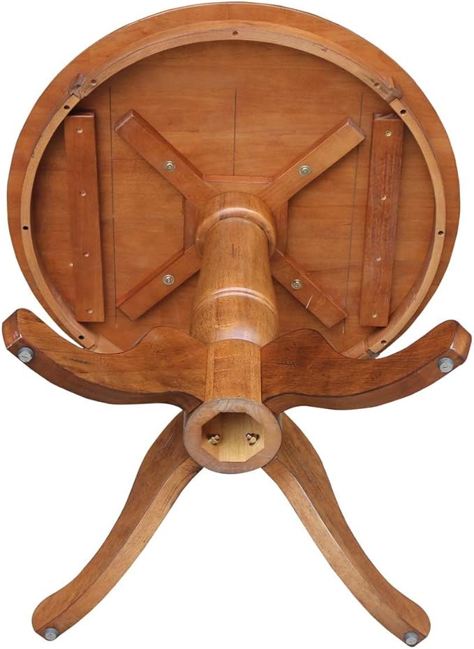 IC INTERNATIONAL CONCEPTS 30" Solid Wood Round Pedestal Table in Distressed Oak with 2 X-Back Chairs