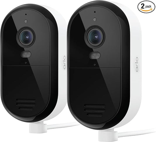 Security Camera Outdoor Wired 2-Pack - Arlo Essential 2K Surveillance Camera with Person Detection, Package Alert, Color Night Vision, 2-Way Audio, Weather Resistant, Motion Detection