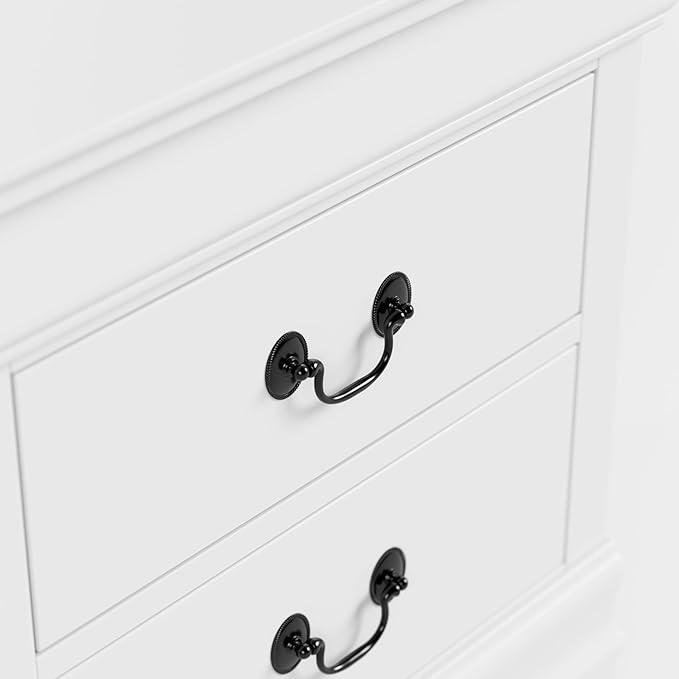 Furniture of America Arabella Traditional Solid Wood Nightstand with Drawers and Antique Nickle Handles, Small Bedside Table, No Assembly Wooden Night Stand for Bedroom, Guest Room, Dorm, White