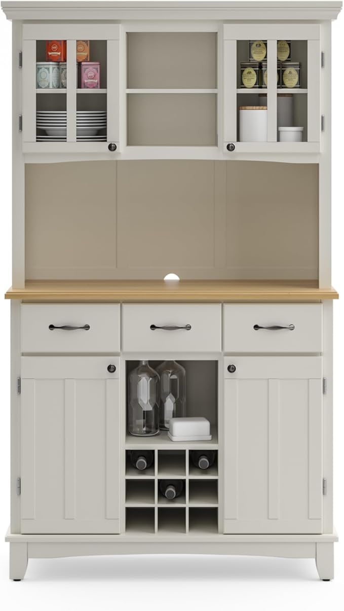 Homestyles Buffet of Buffets Off-White Server with Hutch and Natural Wood Top