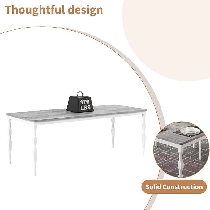 IDEALHOUSE 78 Inch Farmhouse Dining Table for 6-8 People, Rectangular Wood Kitchen Table with Heavy Duty Legs, Kitchen Dining Room Table for Dining Room Kitchen, Wash Grey
