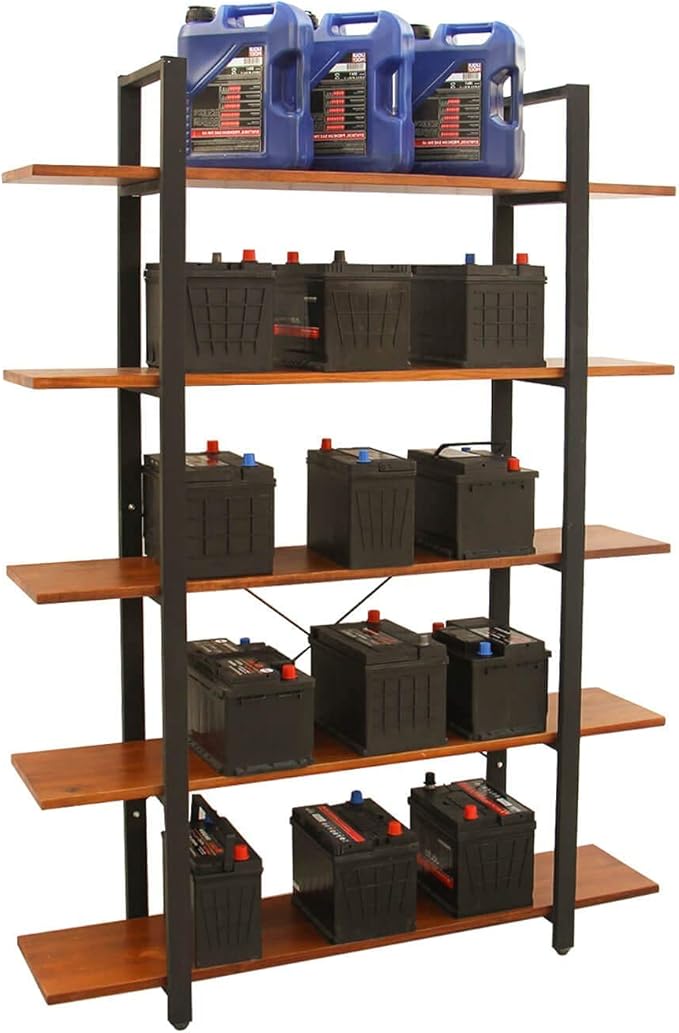 CONSDAN Industrial Bookshelf, USA Grown Hardwood, Real Wood Bookshelves, Modern Open Rustic Bookcase, Storage Shelf, Display Shelf, Poplar Solid Wood-5 Tier Shelf
