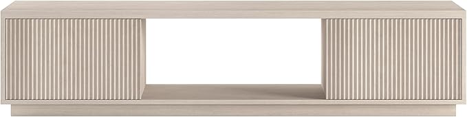 Henn&Hart Fluted TV Stand for TVs up to 78" with 2 Ribbed Side Storage Cabinets and Open Center Storage for Living Room, Family Room, or Office, Beech White