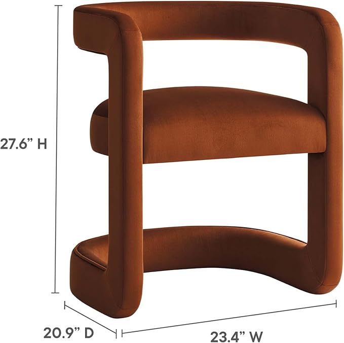 Modway Winslow Stain-Resistant Performance Velvet Dining Chair in Rust - Open Back Barrel Armchair - Upholstered Dining Chair - Cozy Reading Chair or Velvet Vanity Chair