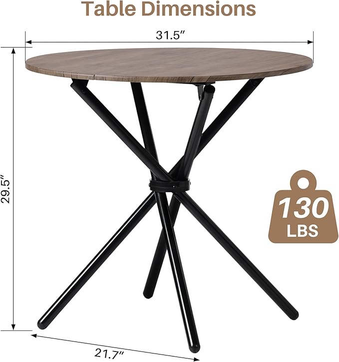 Round Dining Table, Modern Wood Kitchen Dining Table with Metal Legs, 31.5'' Small Dinner Room Table for 2 to 4 People, Circle Table for Home Kitchen, Dining Room, Living Room