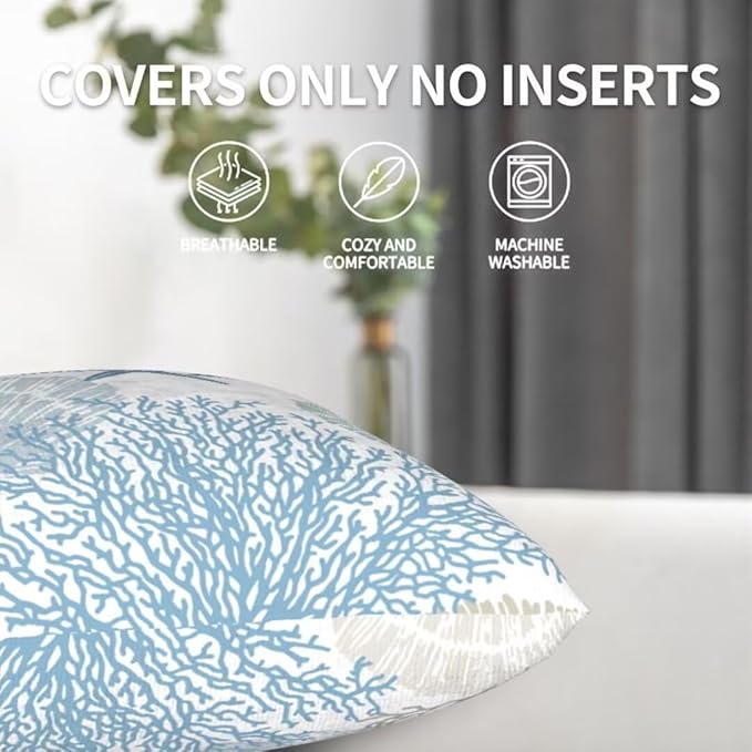 BETGINY Coastal Throw Pillow Cover 22 X 22 Inch Pack of 2, Summer Ocean Themed Pillow Covers Square Cushion Farmhouse Seashell Starfish Beach Pillow Cases for Bedroom Living Room