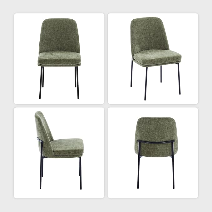 COLAMY Dining Chairs Set of 2, Modern Dining Chairs, Fabric Upholstered Dining Chairs, Kitchen Chairs with Curved Back and Metal Legs for Dining Room Kitchen Restaurant, Green