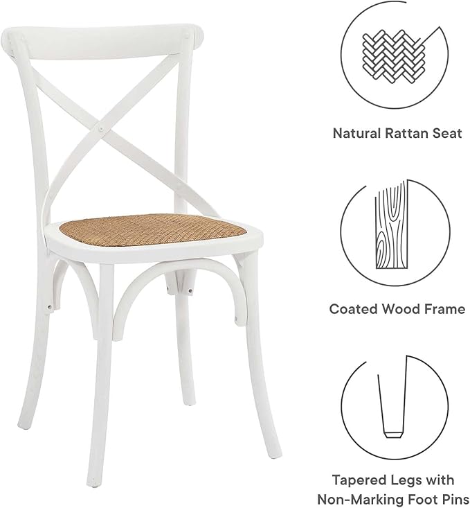 Modway Gear Rustic Modern Farmhouse Elm Wood Rattan Dining Chair in White