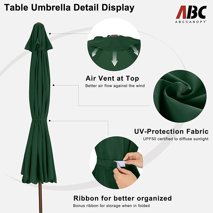 ABCCANOPY 7.5ft Scalloped Patio Umbrella, Outdoor Table Umbrella with Tilt and Crank, Fiberglass Ribs Deck Umbrella for Patio, Pool, Garden, Picnic (Green)