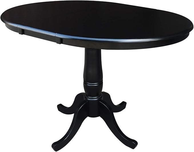 International Concepts 36-Inch Round Top Pedestal Table with 12-Inch Leaf, 30-Inch Standard Table Height, Black