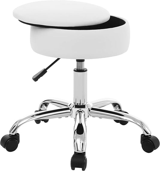 Adjustable Vanity Stool with Storage Rolling Vanity Chair with Wheels Swivel Vanity Stool Chair for Vanity Makeup Stool White