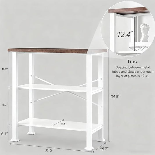 HOMBAZAAR 3 Tier Bookshelf,White Brown Industrial Book Shelf,Engineered Wood and Metal Small Bookcases,Low Shelf Bookcase for Living Room,Office,Bedroom and Kitchen