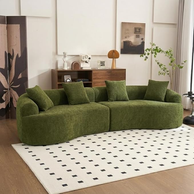 110" Oversized Cloud Sectional Sofa Modern Curved Boneless Couches for Living Room, 4-Seater Extra Deep Seat Foam Floor Compressed Couch w/Tight Backrest and 4 Pillows,Chenille Sofa & Couches | Breathable material, Non-slip, No Assembly Required