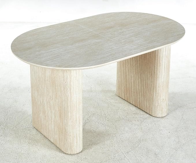 Ball & Cast 59.06"-90.55" Extendable Dining Table for 4-6,Modern Kitchen Oval Dinner Table with Removable Leaves Space Saving,Dining Room Table with Wood Strip Base for Kitchen Living Room,White Oak