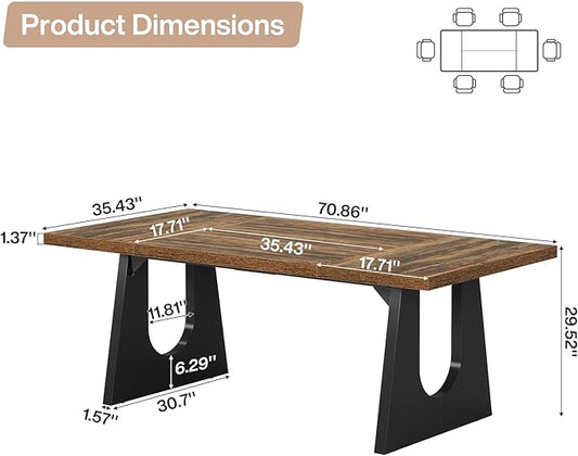 Tribesigns Large Dining Table for 6-8 People, 70.9-Inch Wood Rustic Rectangular Table with Black Wooden Legs, Farmhouse Center Kitchen Table for Dining Room, Living Room, Home Furniture (Dark Brown)