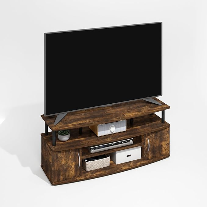 Furinno Jaya TV Stand, Entertainment Center, TV Console, for TV up to 55 Inch, with 2 Doors and Cable Management Holes, for Living Room, Bedroom, Amber Oak