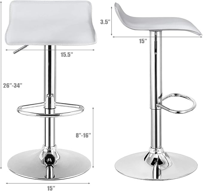 COSTWAY Bar Stools Set of 4, Modern Swivel Contemporary barstools with Adjustable Height, Footrests, Chrome Hydraulic PU Leather Backless Bar Chairs for Kitchen Island Cafe Pub, White