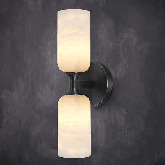 Alabaster Wall Sconce 14in Black Sconces Wall Lighting, Imported Alabaster Modern Marble Bathroom Vanity Sconces, Black Sconce Wall Decor, for Bedroom Living Room Staircases Hallway Foyer