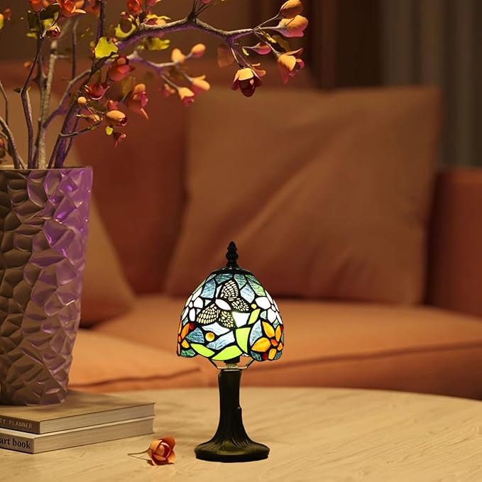 Tiffany Lamp Butterfly Stained Glass Bedside Nightstand Table Lamp,Handcrafted Small Lamps for Living Room Bedroom+3-Way Color Temperature LED Bulb,Gifts for Home Decor,6X6X13Inch