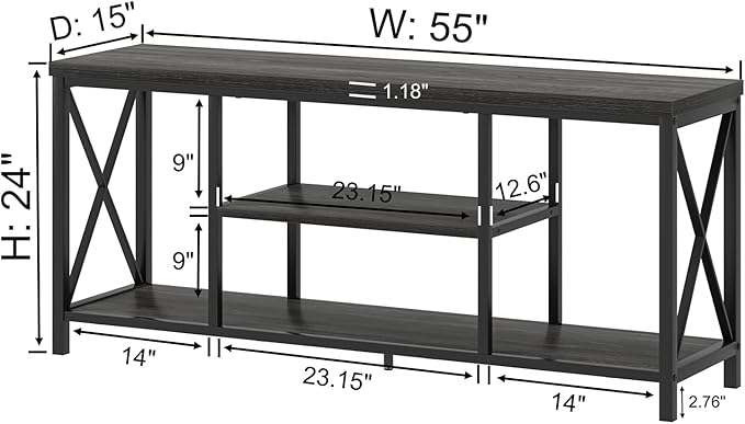 FOLUBAN Modern TV Stand for TV up to 65 Inch, Rustic Wood Entertainment Center with Storage Shelves, Industrial Media TV Console and TV Table for Living Room Bedroom, 55 Inch Dark Gray