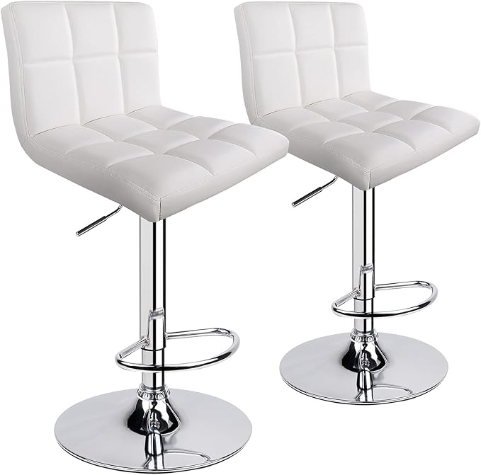 Leopard Bar Stools, Modern PU Leather Adjustable Swivel Bar Stool with Back, Set of 2 (White)