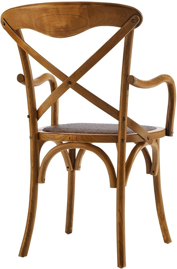 ModwayEEI-1538-WALGear Modern Farmhouse Cross Back Solid Elm Wood Dining Armchair With Rattan SeatFour Dining Chair SetWalnut