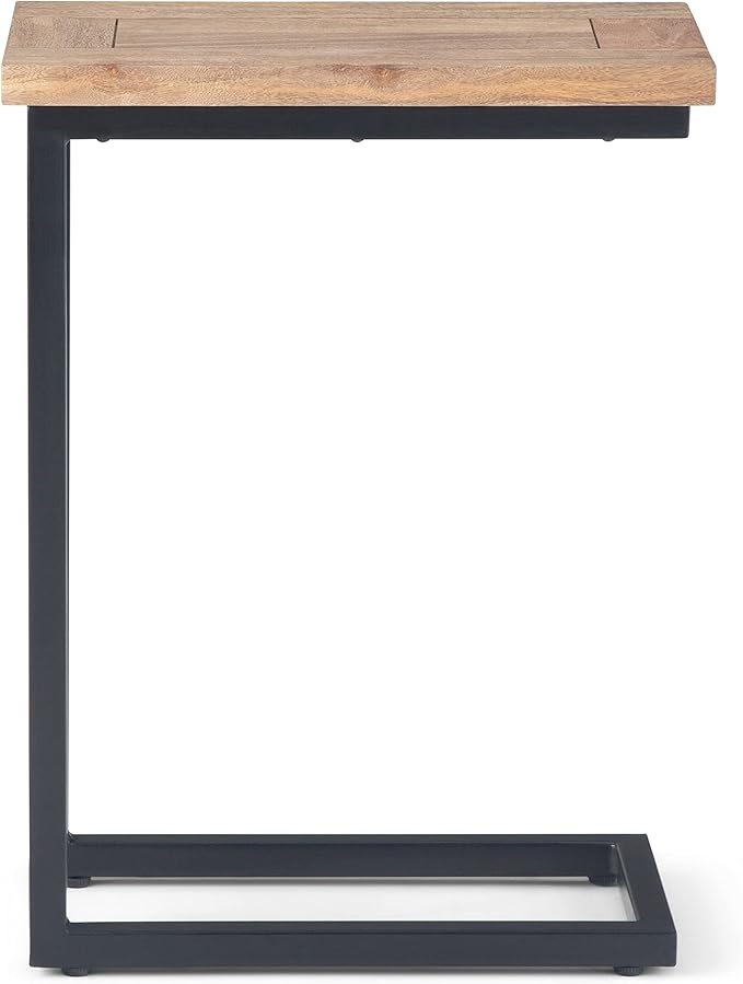 SIMPLIHOME Skyler C-Side Table - 18" Wide x 24" High Solid Mango Wood and Metal Slide-Under Table in Natural, Industrial Accent Table or End Table for Living Room or Bedroom with Open Frame, Assembled