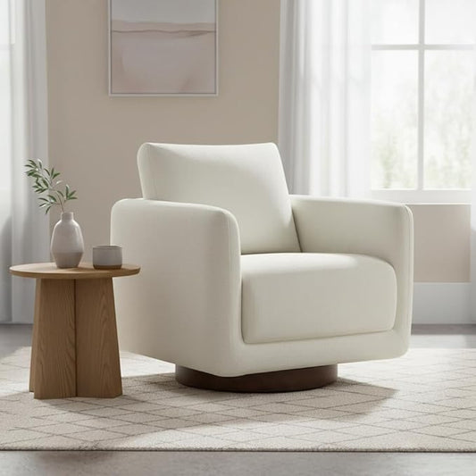 Swivel Accent Chair Modern Round Barrel Armchair with Upholstered Faux Leather for Living Room Bedroom Waitingroom,1 Box, Cream-Style 2