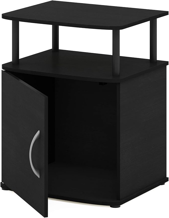 Furinno Jaya Night Stand with Door, Nightstand with Open Shelf and Door Cabinet, Round Corner Bedside Table, Side Table, End Table, for Bedroom, Closet, Dorm, Black