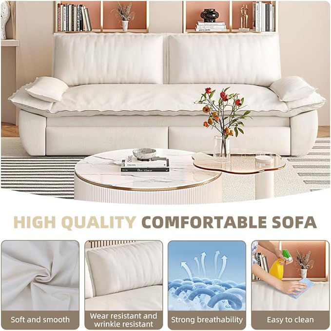 KEIKI 73.2" Convertible Futon Sofa Bed Queen Size, 3-in-1 Pull Out Couch with Chaise Lounge, Soft Velvet Cloud Loveseat Sofa for Home Theater Gaming Lounge Entertainment Room Seating