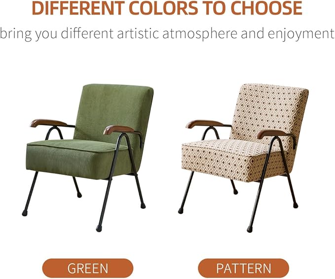 HAZO Fabric Armchair, Modern Accent Chair High Back, Living Room Chairs with Metal Legs and Soft Padded, Sofa Chairs for Home Office,Bedroom,Dining Room (Pattern)
