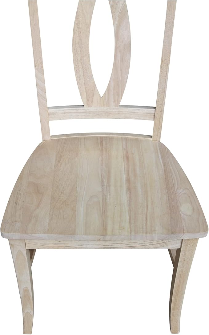 IC International Concepts, Set of Two Verona Dining Chairs, Unfinished, 225lbs wt capacity, Solid Real Wood, Sturdy Parawood, DIY, Paint/Stain Ready, Unfinished