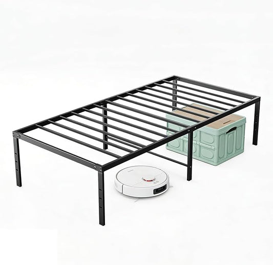 Sweetcrispy Twin XL Size 16 Inch Platform Bed Frame, Heavy Duty Metal Foundation Frame, Noise-Free Sturdy Steel Slats, Underbed Storage, No Box Spring Needed, Quick Setup