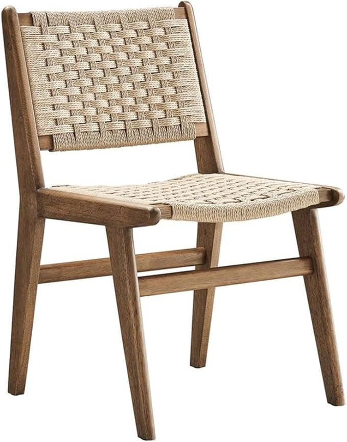 Modway Saoirse Woven Rope Wood Dining Side Chair in Walnut Natural