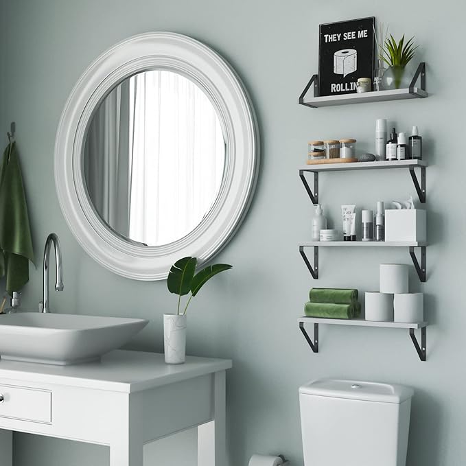 Wallniture Ponza 17'' x 4.5'' Floating Wall Shelf Bathroom, Small Wood Book Shelves for Wall Storage, Wall Mounted Shelf, Dining Room, Bedroom, Living Room, Office & Kitchen Organization, White, 5pcs