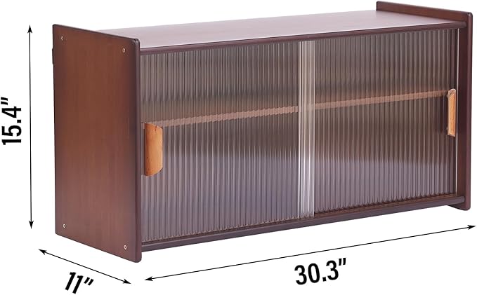 Tiita Small Kitchen Pantry Cabinet, Bamboo Wall Sideboard with Glass Doors, Cupboard Food Pantry Cabinet for Kitchen, Living Room and Dinning Bedroom