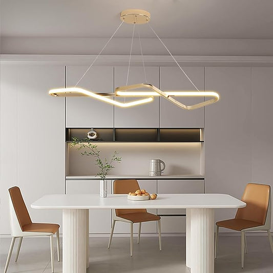 33 in Dimmable Modern LED Chandeliers for Dining Room - Adjustable Height Pendant Light Fixture Over Table, Contemporary Gold Chandelier Light Fixture (Gold 33")