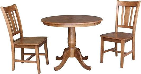 IC INTERNATIONAL CONCEPTS 36" Solid Wood Round Extension Dining Table with 2 Chairs in Oak