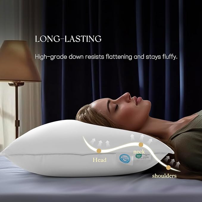 Luxury Down Pillow King, Hotel Quality Bed Pillows for Sleeping, 3-Chamber Premium Down Pillow Fluffy Soft for Side, Back Sleepers, 400 Count Cotton Shell, 1 Pack, 20"x36"