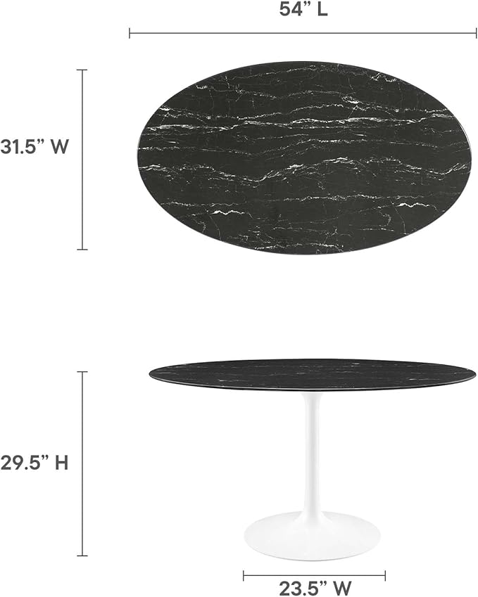 Modway Lippa Oval 54" Artificial Marble Mid-Century Modern Dining Table in White Black