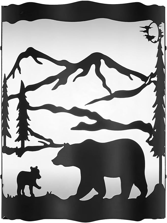 Farmhouse Bear Wall Sconce Light with Shade, E26 Base – Small Modern Rustic Wall Lamp Fixture for Bedroom, Living Room, Hallway, Stairway, Headboard, Porch, or Cabin -9 H* 7W*4.5 D（in）