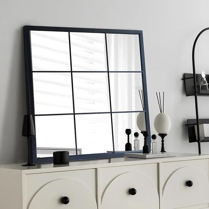 Black Window Mirror 27"X27",Gird Decor Minimalism Wall Mounted Mirrors for Entryway,Hallway,Living Room,Fireplace