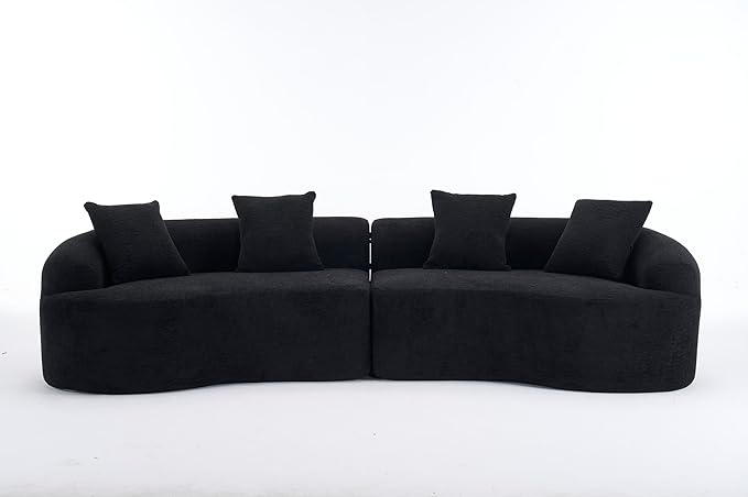 110" Oversized Cloud Sectional Sofa Modern Curved Boneless Couches for Living Room, 4-Seater Extra Deep Seat Foam Floor Compressed Couch w/Tight Backrest and 4 Pillows,Chenille Sofa & Couches | Breathable material, Non-slip, No Assembly Required