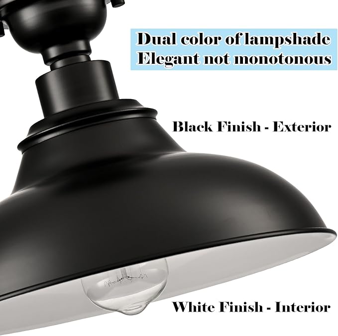 SAMTEEN Farmhouse Black Semi Flush Mount Ceiling Light 2 Pack Modern Barn Ceiling Light Fixtures 12-Inch Matte Black Flush Mount Light for Hallway Bedroom Kitchen Loft