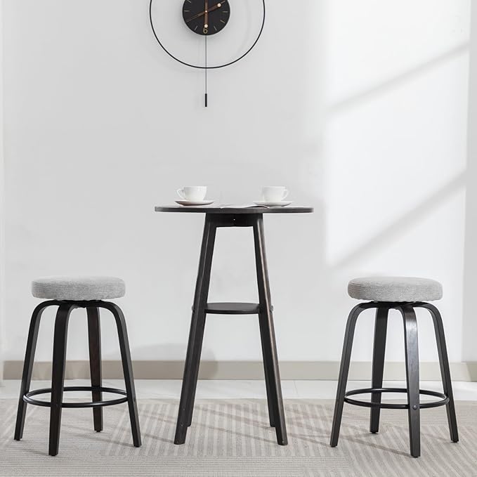 Swivel Bar Stools Set of 2 for Island Kitchen, Modern 26" Backless Counter Height Bar Stools, 360 Swivel Seat Grey