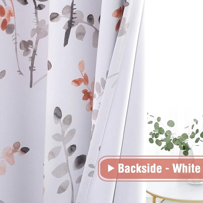 H.VERSAILTEX Blackout Floral Curtains for Living Room Thermal Insulated Room Darkening Grommet Curtains for Bedroom, Set of 2 Panels (52 x 84 Inch, Vintage Classical Floral Printing Grey and Coral)